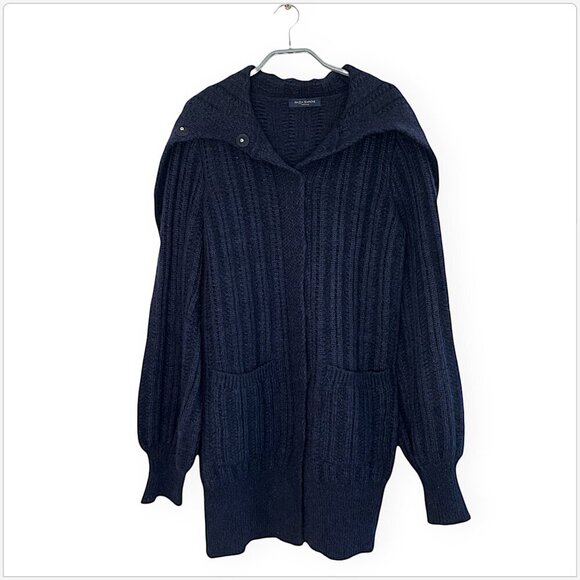 Piazza Sempione Navy Blue Cardigan Long Chunky Wool Mohair Cashmere Knit Size 42 - Picture 3 of 6